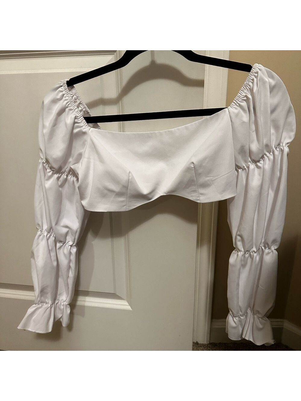 White Long Sleeve Crop Top Small - Picture 2 of 6